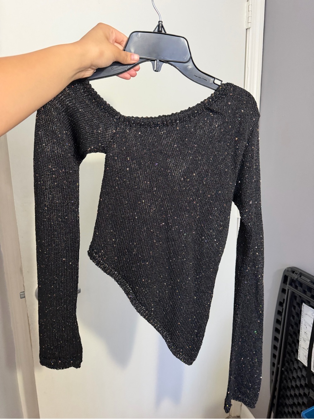 PrettyLittleThing Black Off-Shoulder Asymmetric Knit Sweater